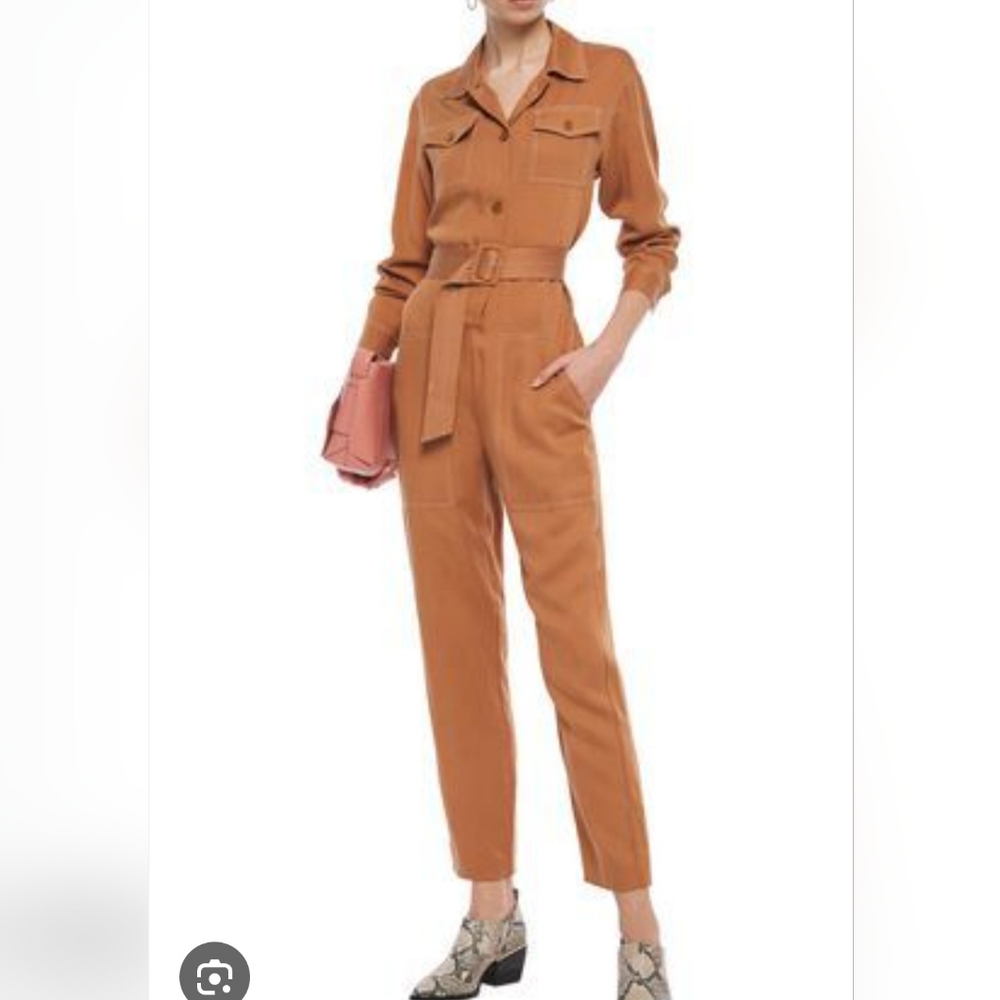 Maje Paromane Belted Linen Blend Terracotta Jumpsuit Size 40